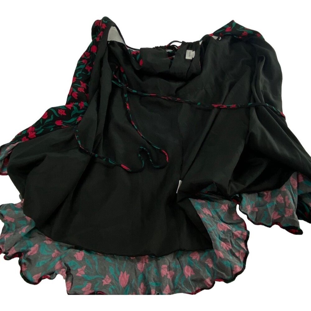 LOVERS + FRIENDS Women Rose Print Gigi‎ Wrap Mini Dress Sz L Black Red 62-9 - Picture 7 of 14